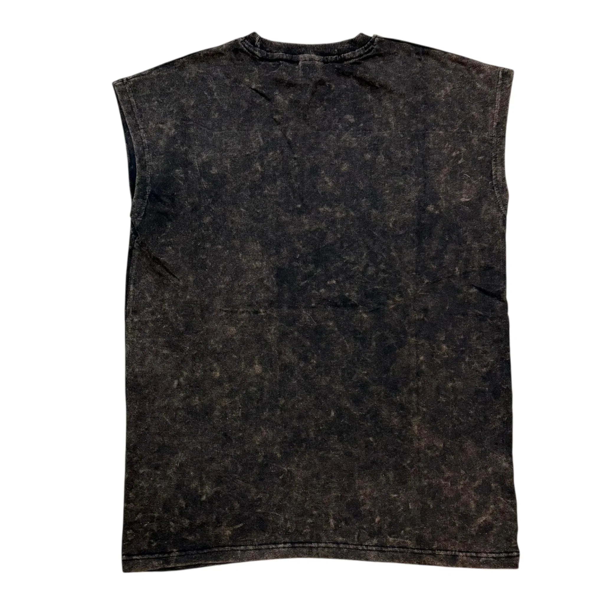 Black acid wash sleeveless t-shirt, back view, casual streetwear style
