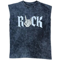 Black sleeveless acid wash shirt with 'ROCK' and skeleton hand graphic on front.