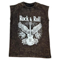 Sleeveless black rock and roll t-shirt with guitar, angel wings, and roses graphic