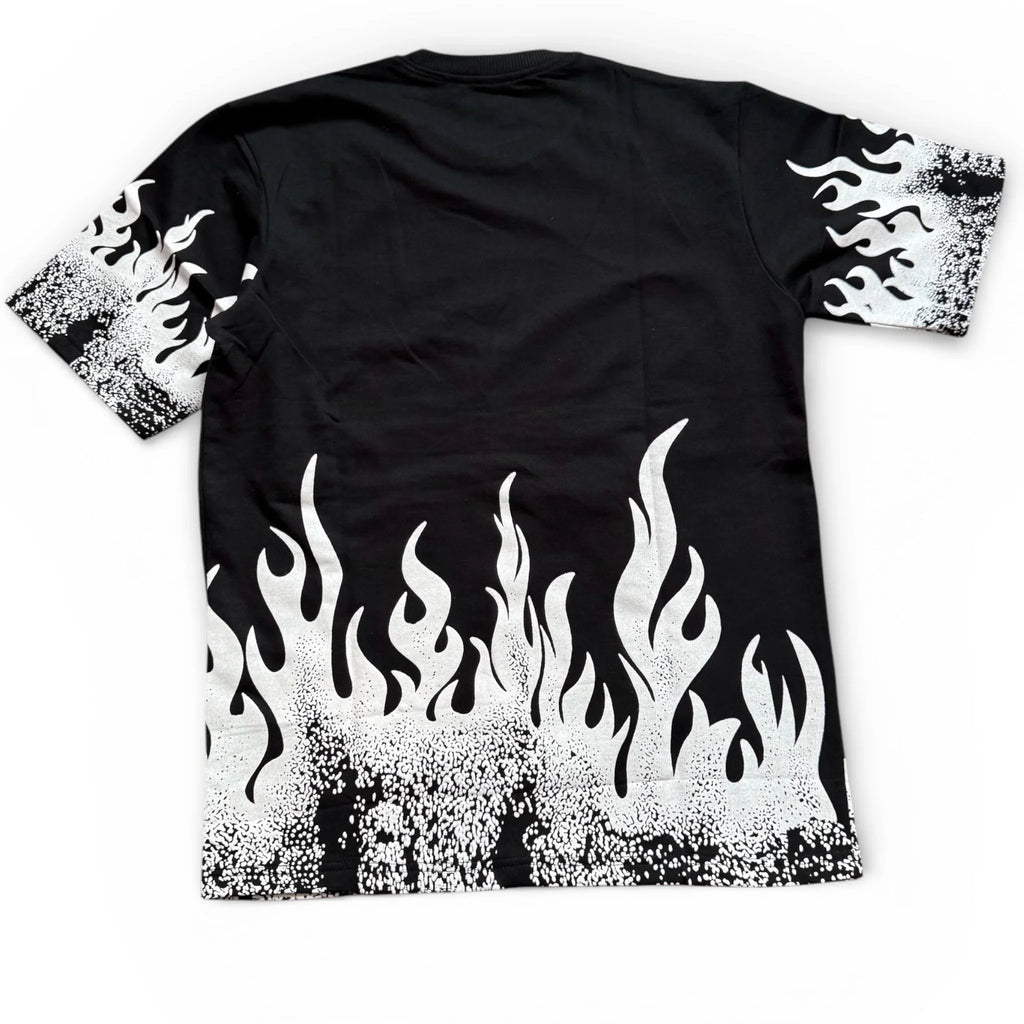 Black Flame Print T-Shirt for Men | Streetwear Graphic Tee | Urban Casual Style