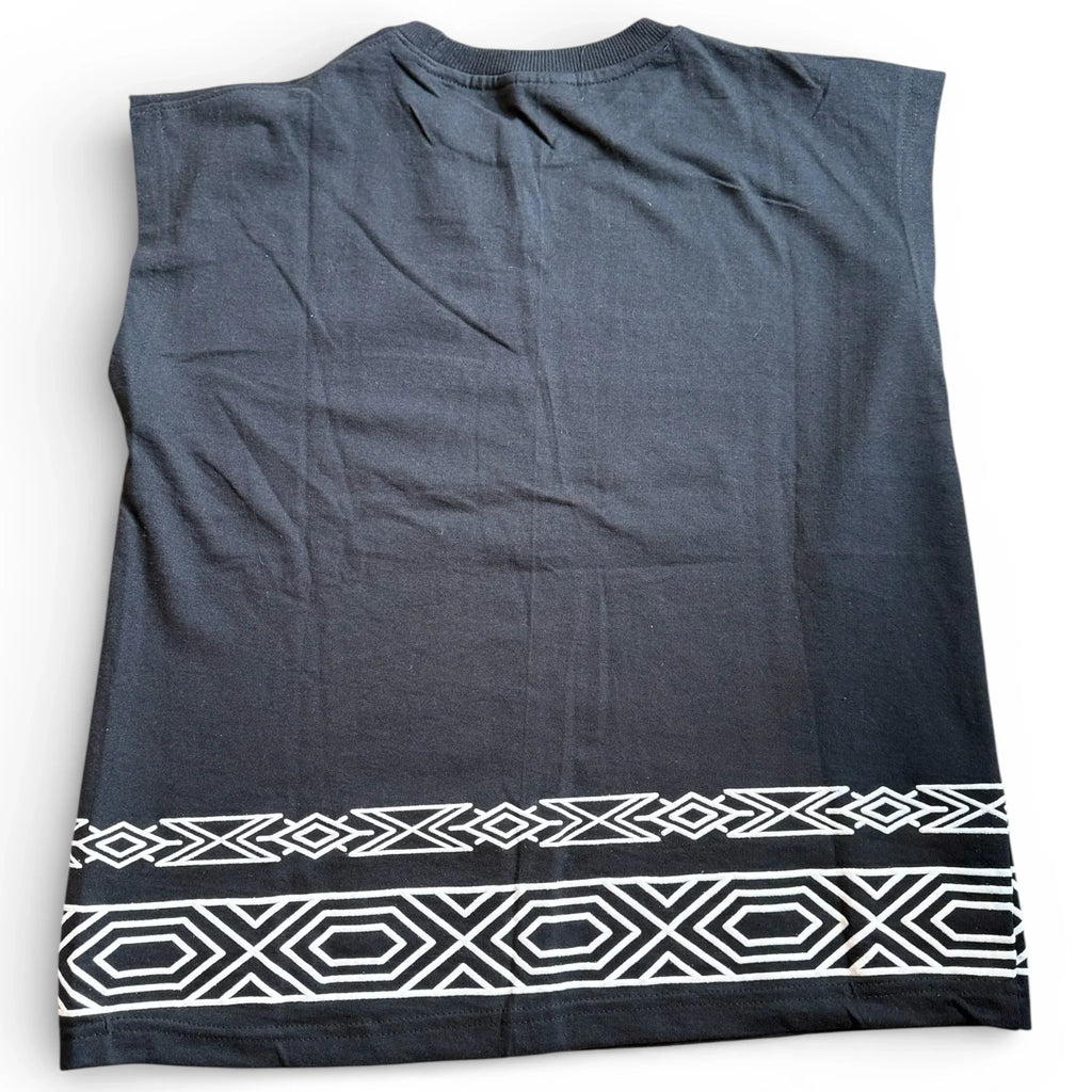Black Sleeveless Graphic T-Shirt with Compass Print | Casual Streetwear Tee for Men & Women