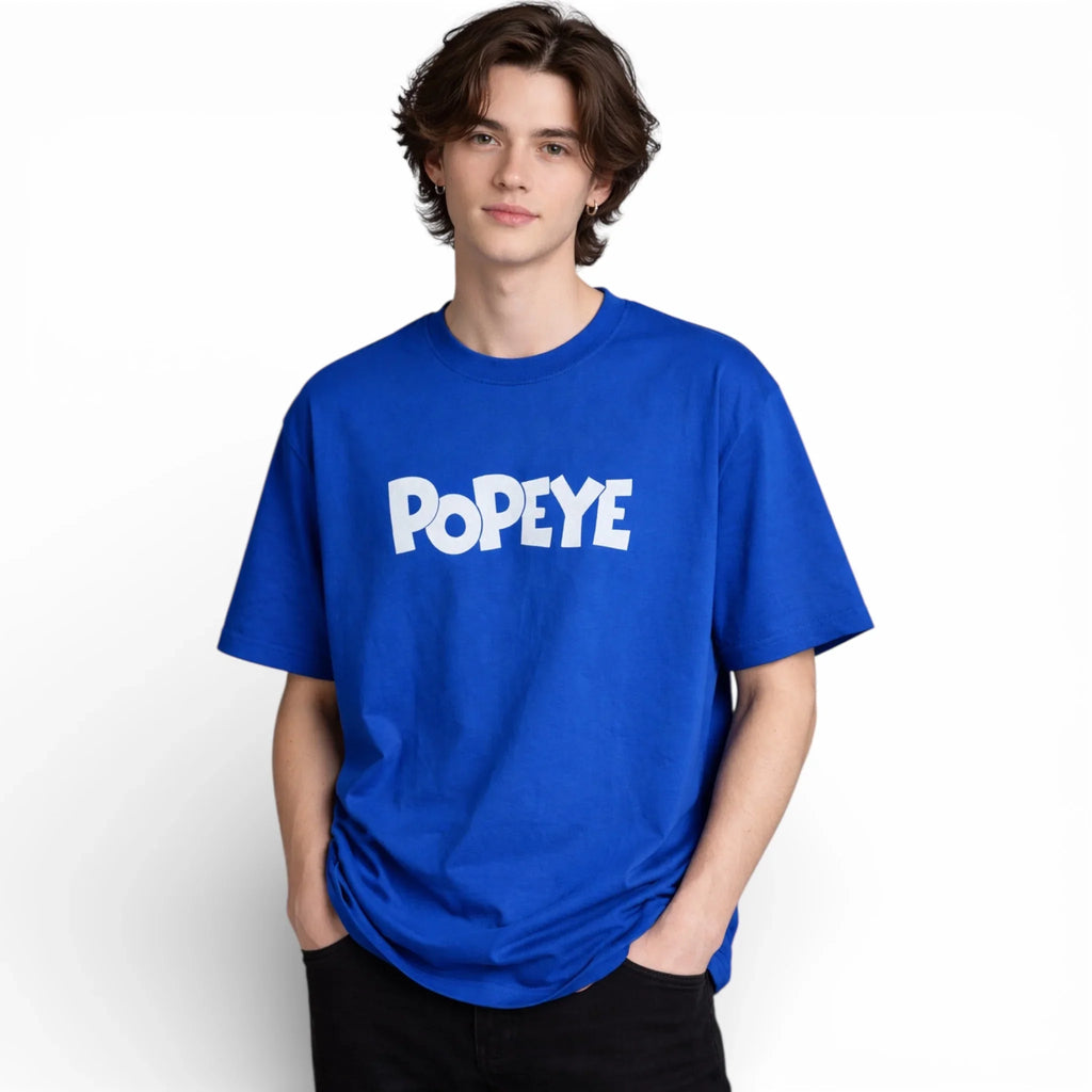 Popeye Graphic Print T-Shirt for Men | Cartoon Streetwear Tee – Blue & Neon Green