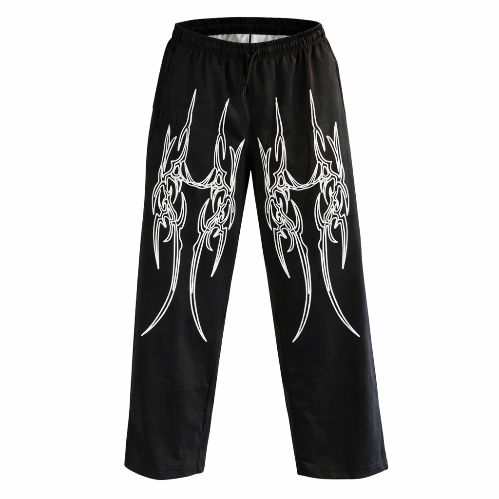 Black Tribal Graphic Sweatpants | Unisex Streetwear Printed Jogger Pants