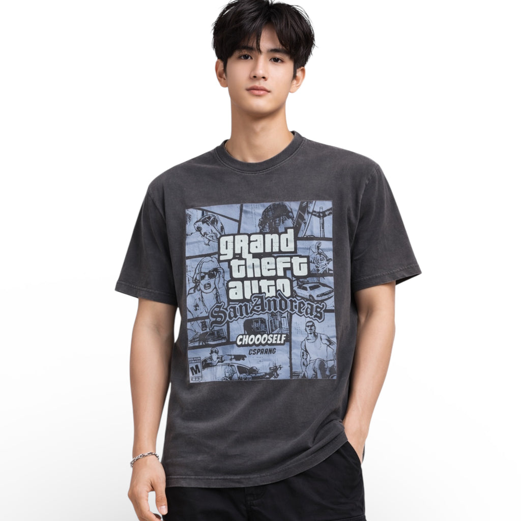 Vintage Wash Grand Theft Auto San Andreas Graphic T-Shirt for Men | Relaxed Fit Streetwear Tee