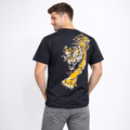 Men’s black tiger graphic t-shirt with large roaring tiger back print worn by model